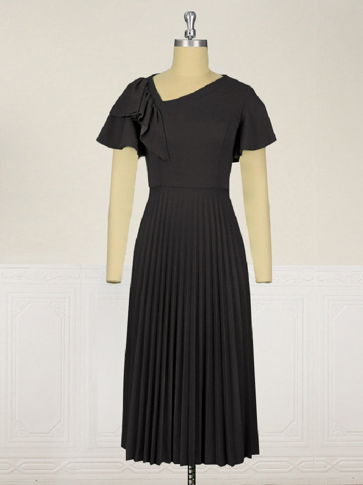 Damen Plissee-Kleid mit asymmetrischem Schnitt und eleganter Rüsche Drune