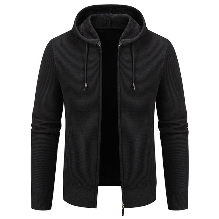 Herren nan strukturierte Reißverschluss-Strickjacke mit gefütterter Kapuze und weichem Teddy-Innenfutter Drune
