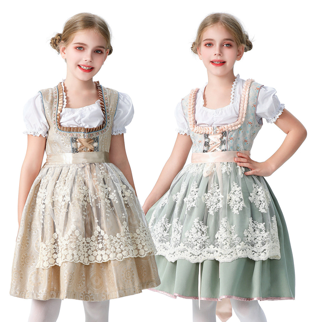 Damen nan elegantes Mädchen Trachtenkleid mit Rüschenkorsett und Spitzenstickerie Drune