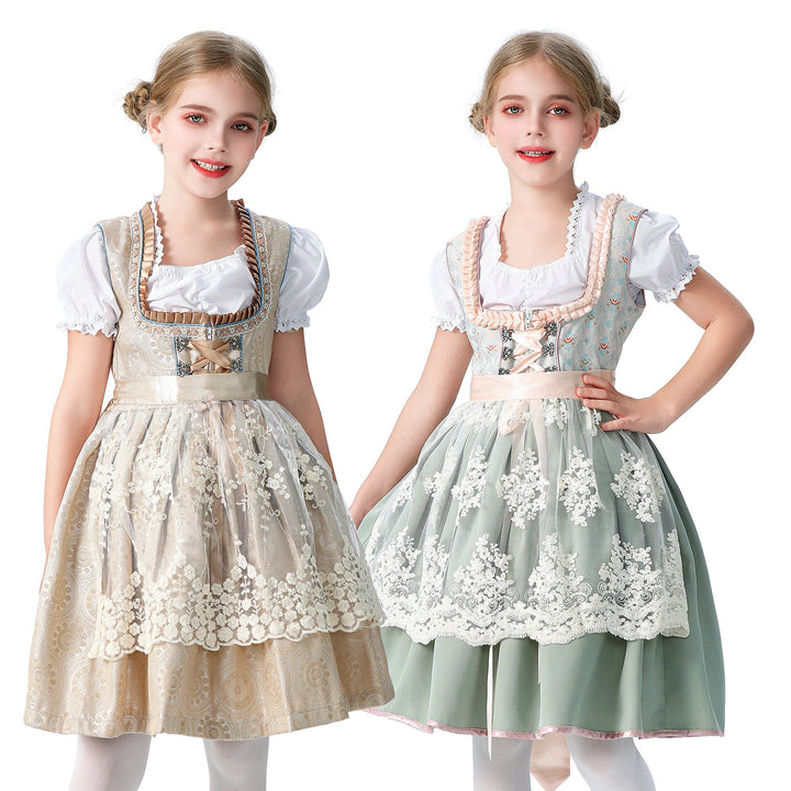 Damen nan elegantes Mädchen Trachtenkleid mit Rüschenkorsett und Spitzenstickerie Drune