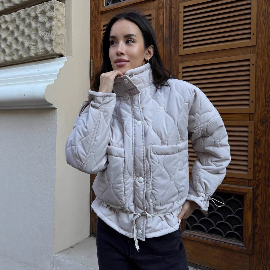 Damen gesteppte Übergangsjacke mit hohem Kragen und Tunnelzug Drune