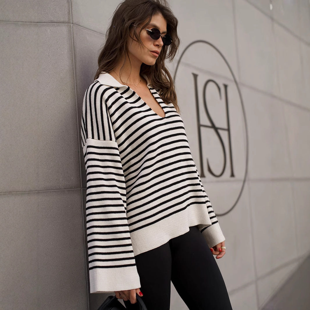 Damen Pullover mit weitem Schnitt und V-Ausschnitt Drune