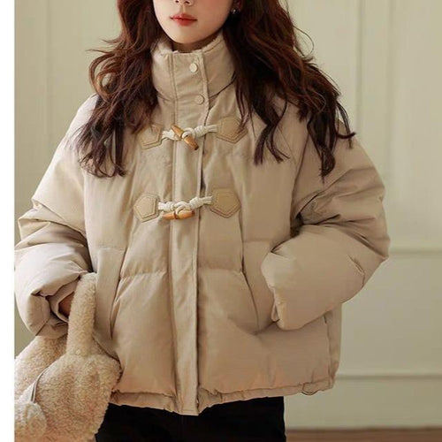 Damen Übergroße Steppjacke mit hohem Kragen und Knopfdetails Drune
