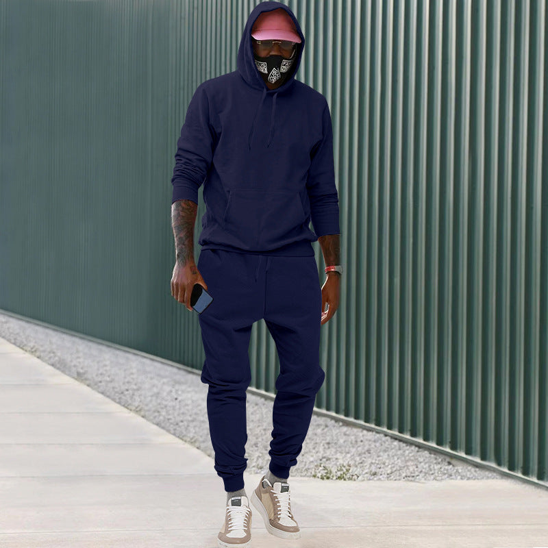 Herren nan lässiges Hoodie- und Jogging-Set aus French Terry mit Kängurutasche, gerippten Bündchen und elastischem Tunnelzugbund Drune