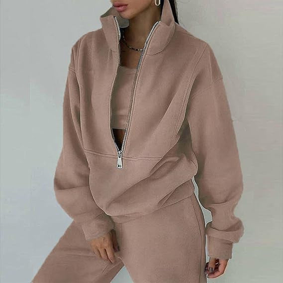 Damen kuscheliger Fleece-Pullover mit hohem Kragen und Reißverschluss Drune