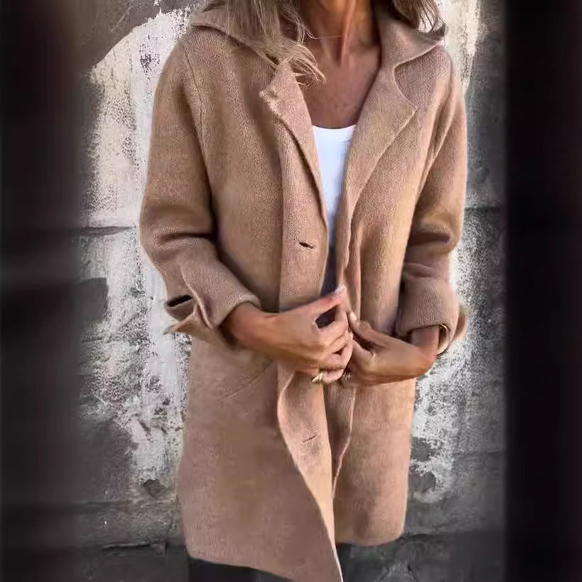 Damen kuscheliger Wollmantel mit eleganten Knopfdetails Drune