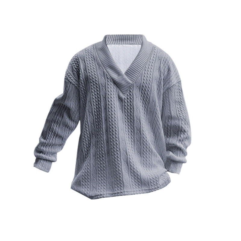 Herren nan Oversize Zopfmuster-Longpullover mit tiefem V-Ausschnitt und passender Strickhose Drune