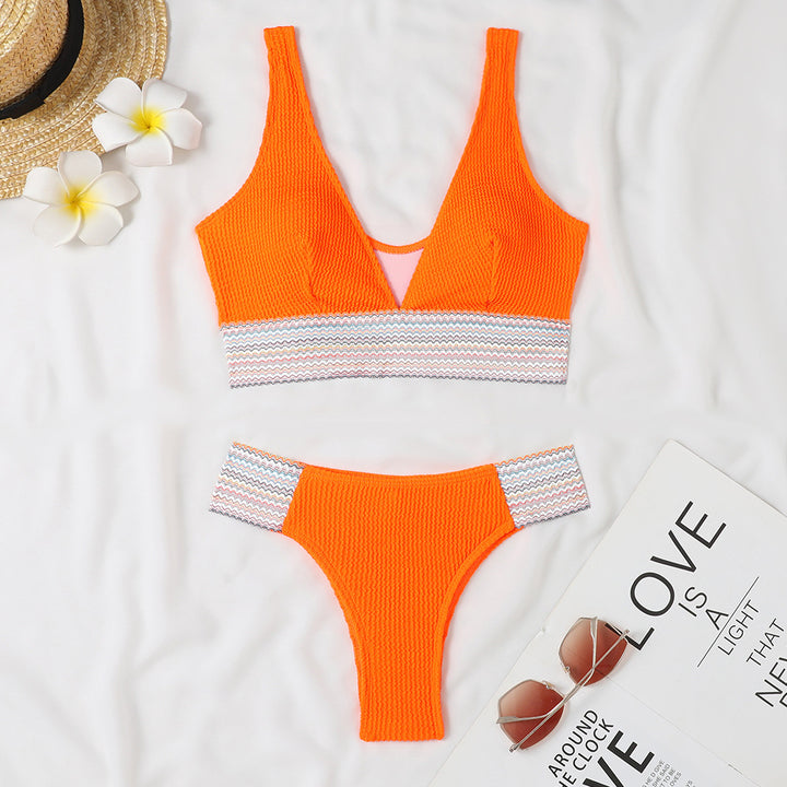 Damen Bikini-Set mit modernem V-Ausschnitt und strukturiertem Material Drune
