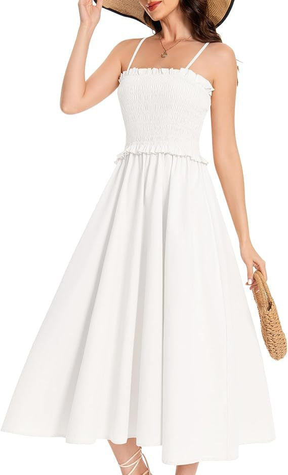 Damen Midi-Kleid mit elastischem Oberteil und weiten Rock Drune
