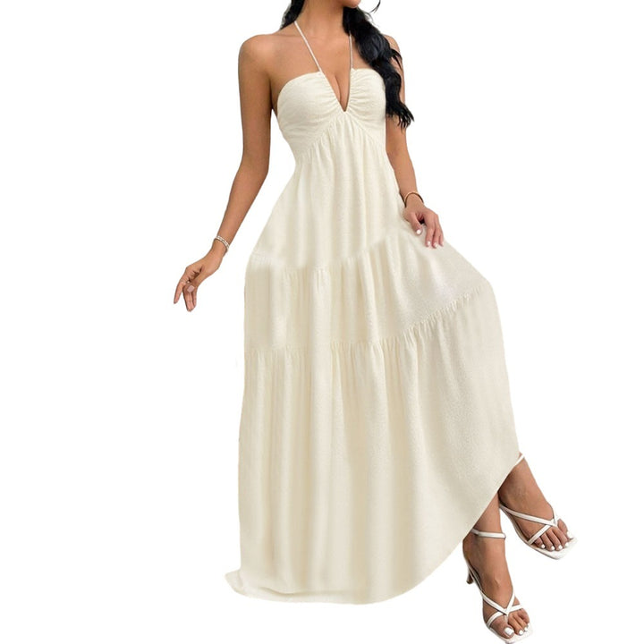 Damen Maxikleid mit tiefem V-Ausschnitt und Volants Drune