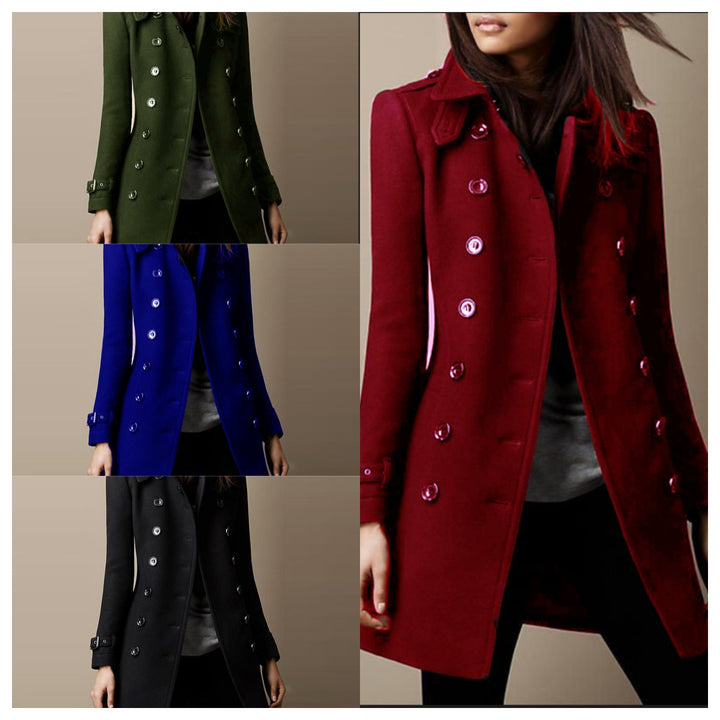 Damen eleganter Trenchcoat mit doppelter Knopfreihe und gewichtetem Kragen Drune