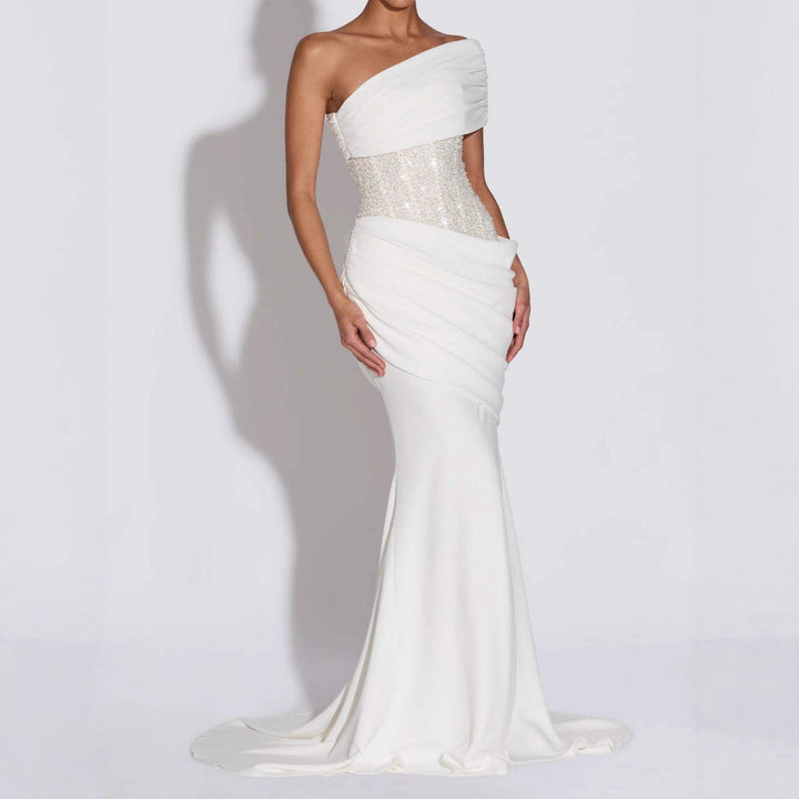 Damen Elegantes und figurbetontes Abendkleid mit asymmetrischem Ausschnitt Drune