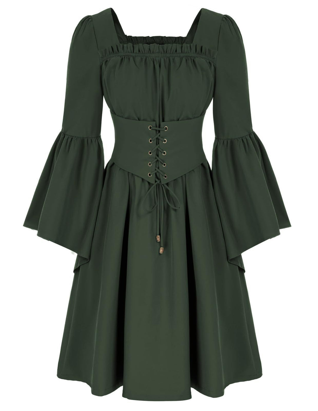 Damen Mittelalterliches Kleid mit fließenden Ärmeln und Schnürdetail Drune