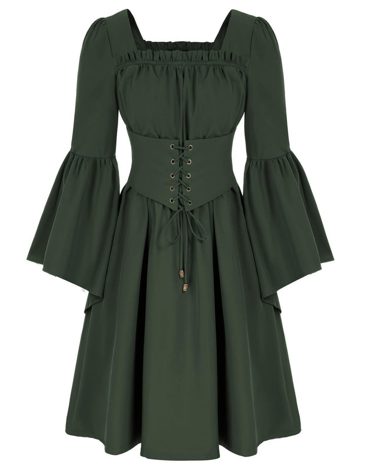 Damen Mittelalterliches Kleid mit fließenden Ärmeln und Schnürdetail Drune