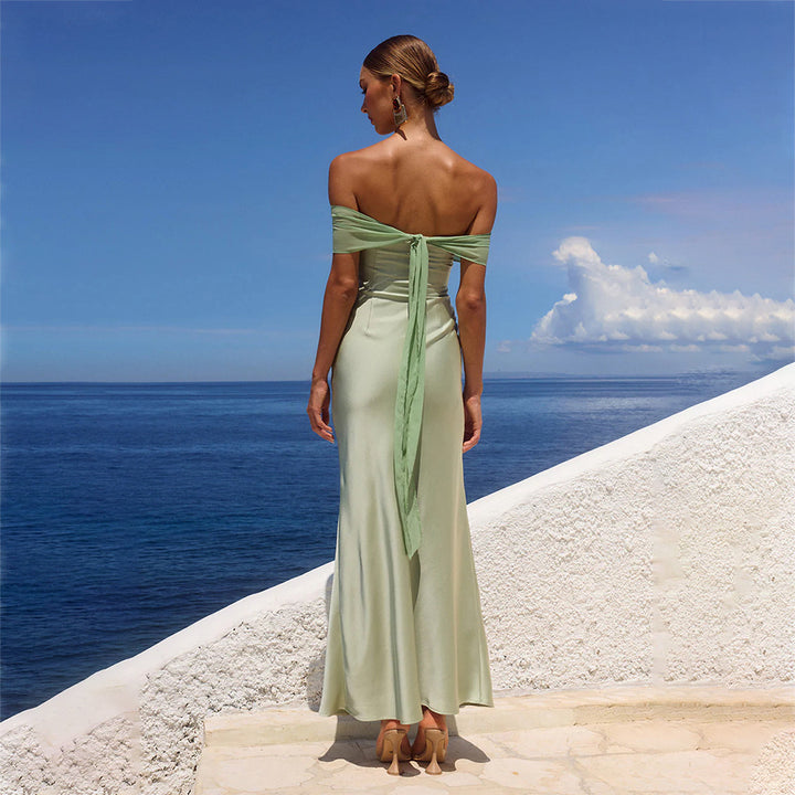 Damen elegantes Maxikleid mit schulterfreiem Design Drune