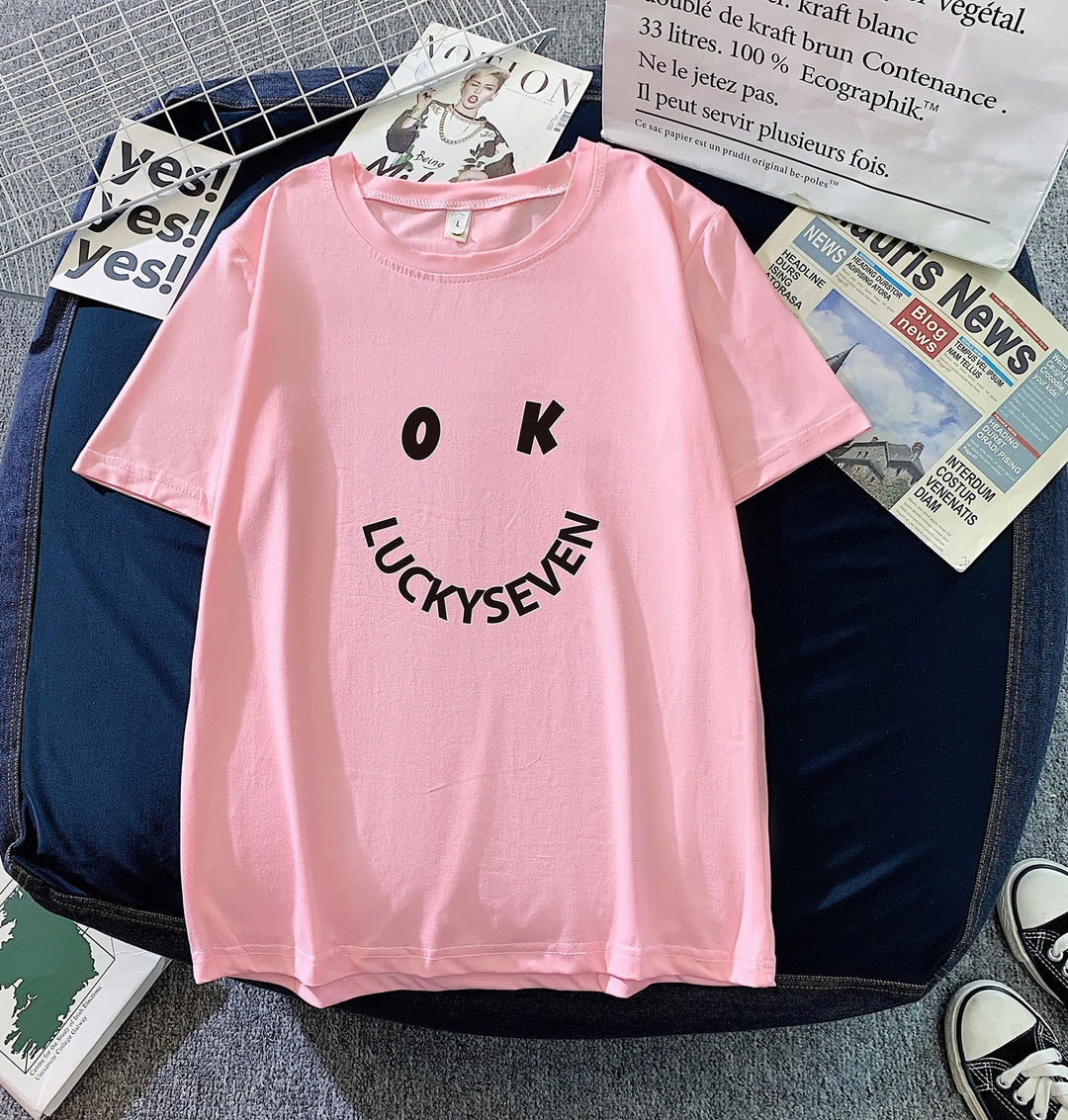 Damen modisches T-Shirt mit lässigem Smiley-Print und hochwertiger Baumwollqualität Drune