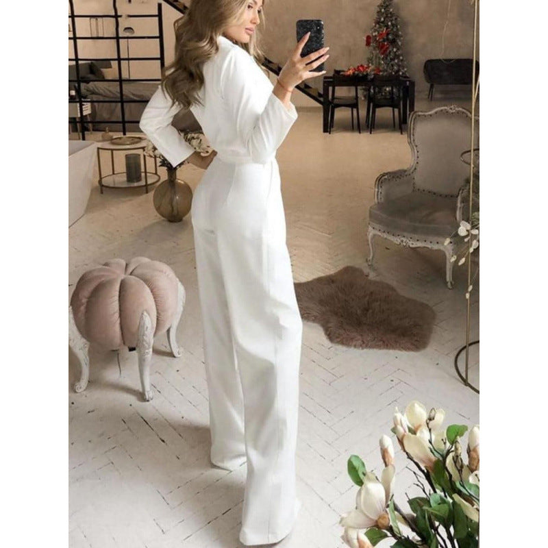 Damen Eleganter und modischer Jumpsuit mit schmalem Kragen und praktischen Taschen Drune