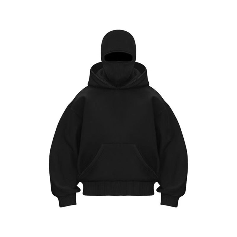 Damen oversize Kapuzenpullover mit integriertem Gesichtsschutz Drune