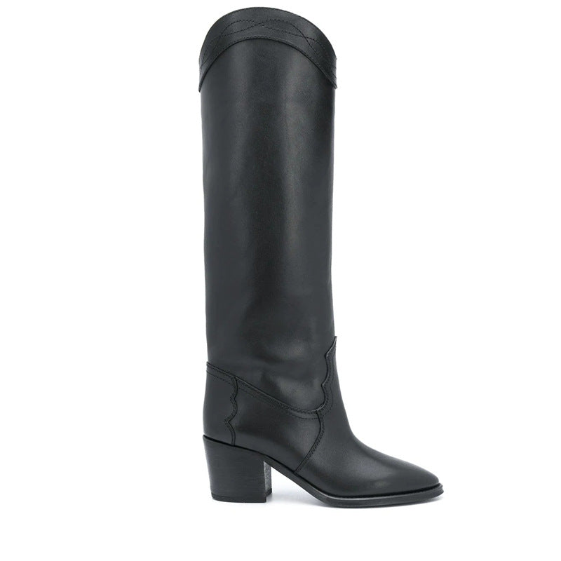 Damen Hochwertige Leder Knielange Westernstiefel Drune