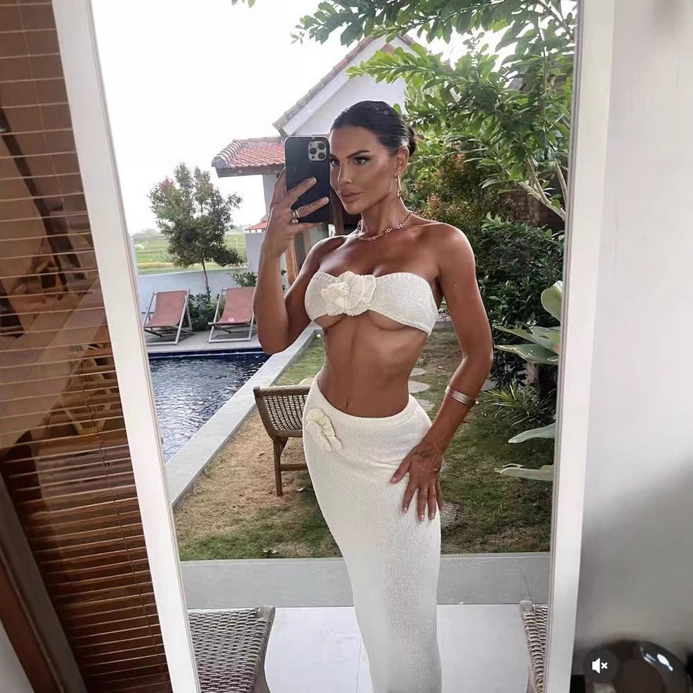 Damen Bandeau-Top und knitted Rock Set Drune