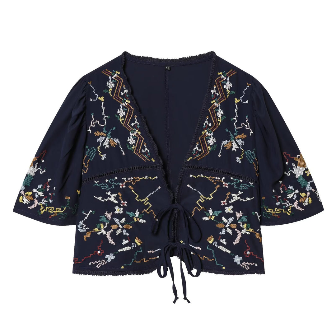 Damen kurze Bluse mit Platz für elegantes Binden Drune