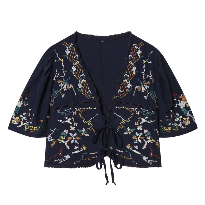 Damen kurze Bluse mit Platz für elegantes Binden Drune