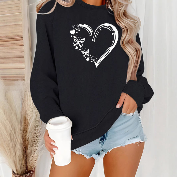 Damen Sweatshirt mit kreativem Herz- und Schmetterlingsdesign Drune