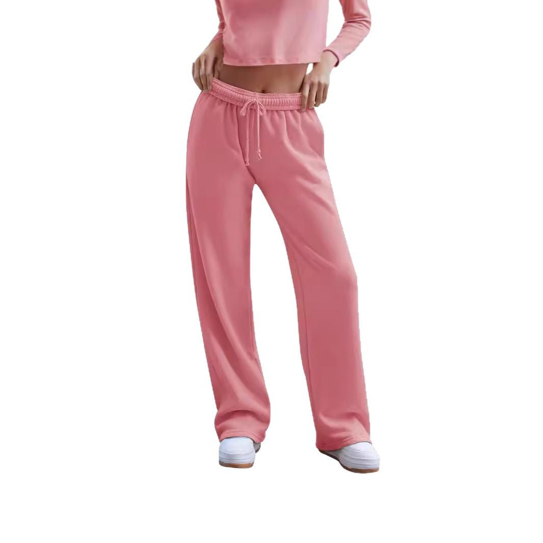 Damen nan weite Komfort-Loungehose mit hochgeschnittener Taille, elastischem Bund und Kordelzug Drune