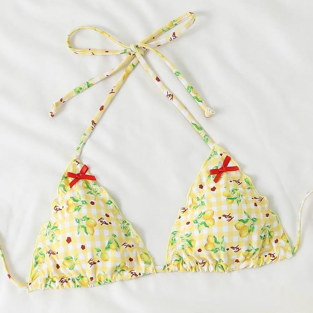Damen Bikini-Set mit verspieltem Zitronenmuster und Rüschendetails Drune