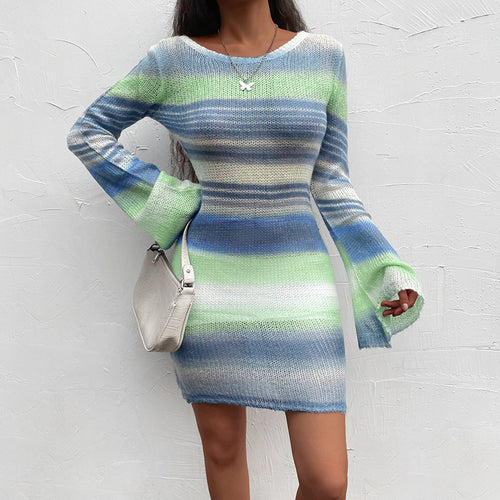 Damen nan figurbetontes Strickminikleid mit Glockenärmeln und seidig leichtem Maschenbild Drune