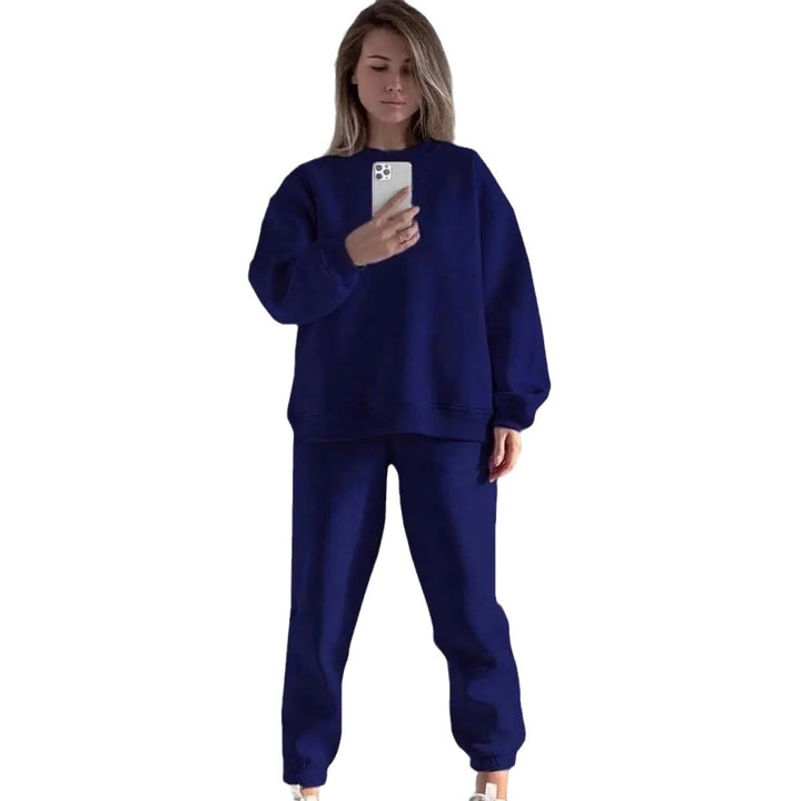 Damen lässiges Fleece-Trainingsset mit hoher Taille Drune