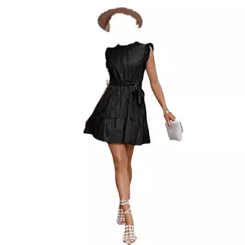 Damen Halbarmkleid mit Rüschendetails und Taillenknoten Drune