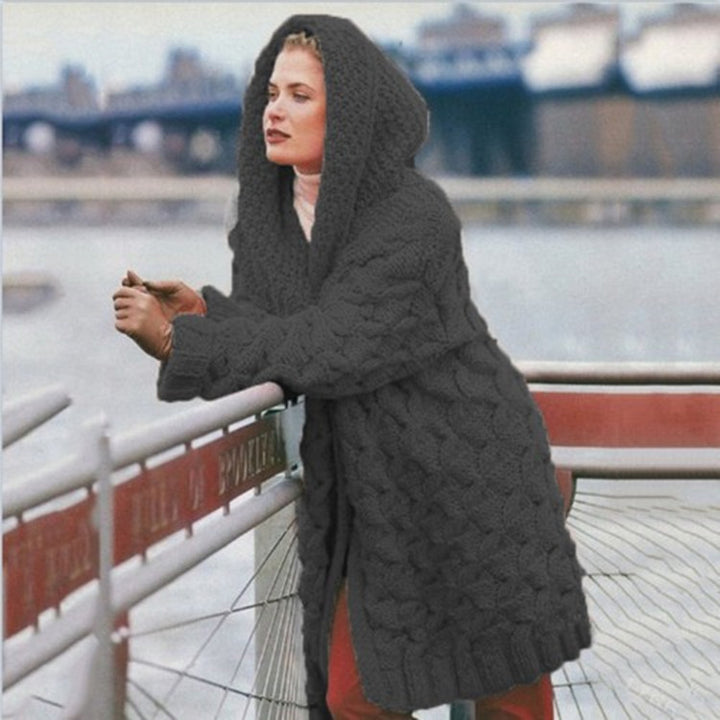 Damen Grobstrickmantel mit Kapuze und voluminösem Design Drune