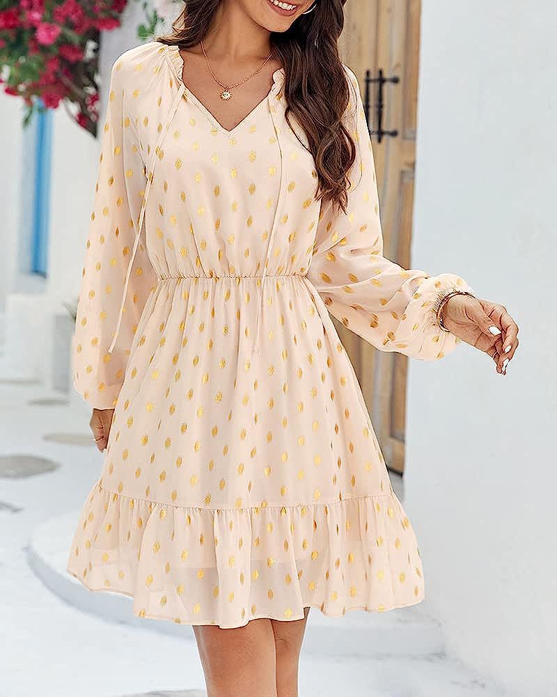 Damen lässiges Freizeitleinenkleid mit Rüschendetails Drune