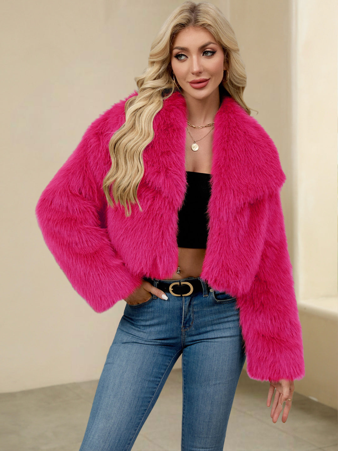 Damen Modische Kunstpelzjacke mit weitem Schnitt Drune