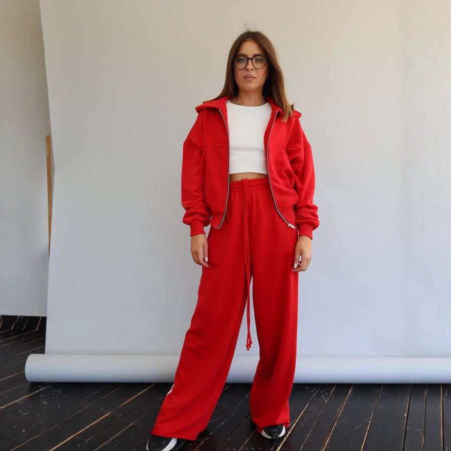 Damen Sportliches Lounge-Set mit cropped Hoodie und weitem Schnitt Drune