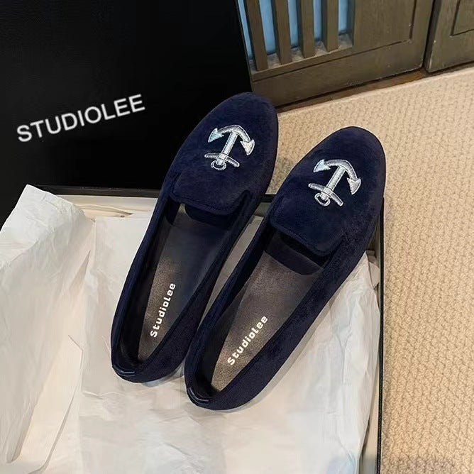 Damen Bestickte Samt Slipper Drune