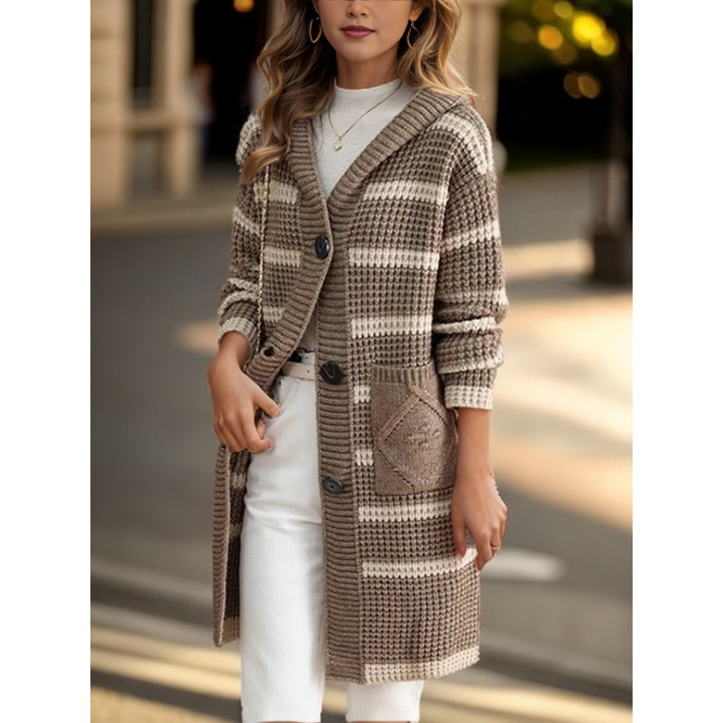 Damen Strickmantel mit Kapuze und Taschen Drune