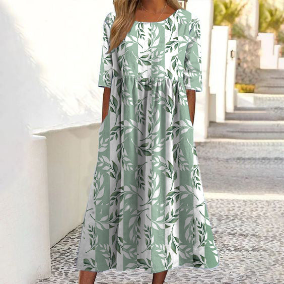 Drune | Kurzärmeliges Sommerkleid mit Blätterdruck