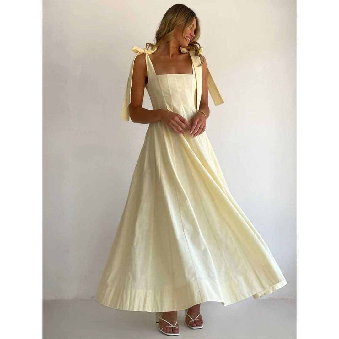 Damen Elegantes Maxikleid mit modernen Schulterbändern und fließendem Schnitt Drune