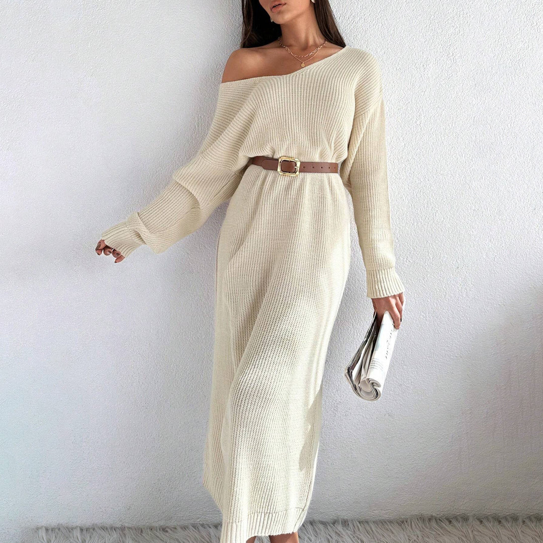 Damen Lässiges Strickkleid mit asymmetrischem Schnitt und schickem Gürtel Drune