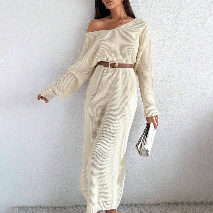 Damen Lässiges Strickkleid mit asymmetrischem Schnitt und schickem Gürtel Drune