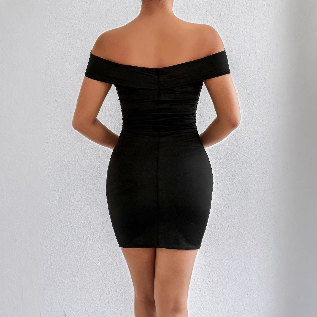 Damen Figurbetontes Wickelkleid mit schulterfreiem Design und Raffung Drune