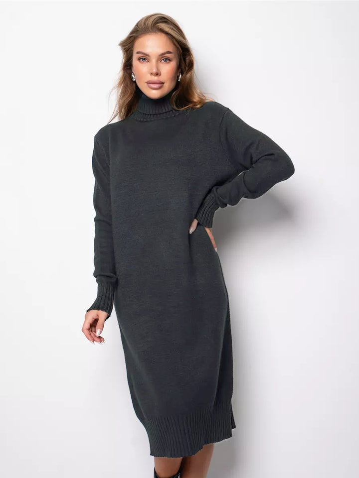 Damen Lange Strickkleid mit rollierendem Kragen und lässigem Schnitt Drune