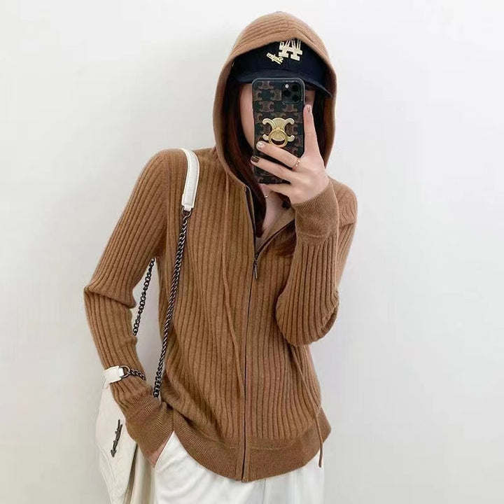 Damen Strickjacke mit Kapuze und feiner Rippstruktur Drune