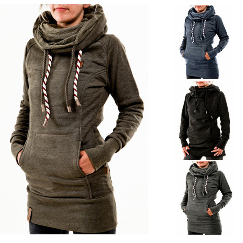 Damen lässiger Hoodie mit oversized Kragen und praktischer Bauchtasche Drune