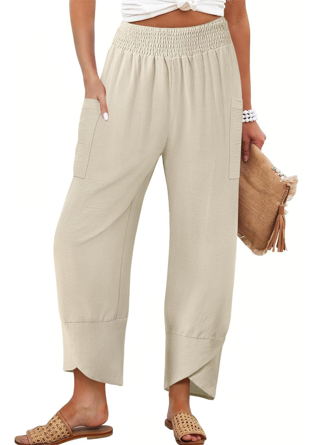 Damen Weite Sommerhose mit elastischem Bund und praktischen Taschen Drune
