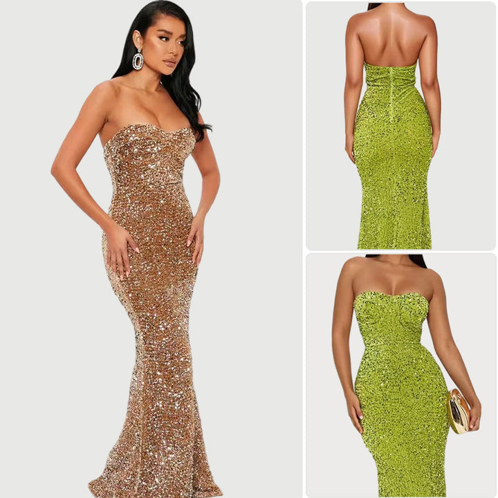 Damen Glitzerndes Abendkleid mit schmalem Schnitt und glamourösem Bustier-Oberteil Drune