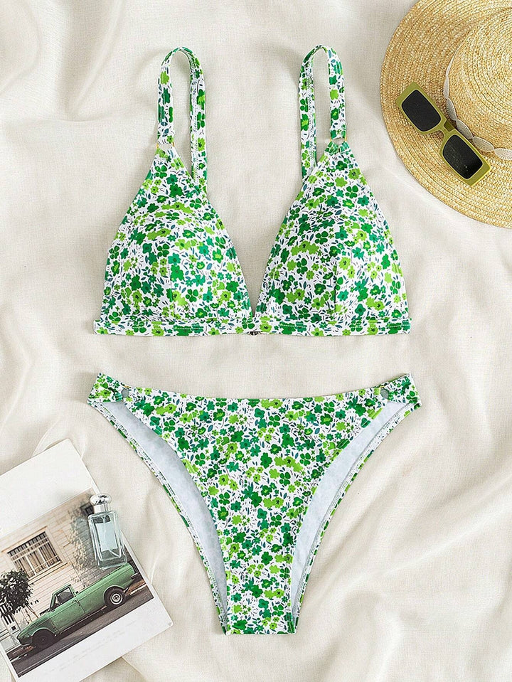 Damen Triangel-Bikini mit romantischem Blumenmuster Drune