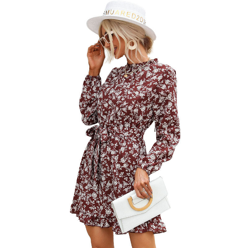 Damen Sommerkleid mit floralem Design und Gürtel Drune